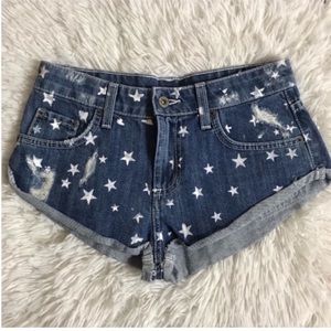 NEW NWT LF Carmar Denim Jean Shorts Rigid Mid Rise Star Blue White 25